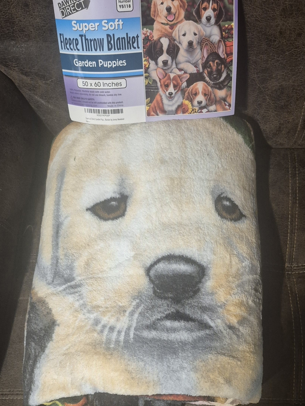 Super Soft Fleece Throw Blanket - 50x60 Puppies (Beige, Gray)
